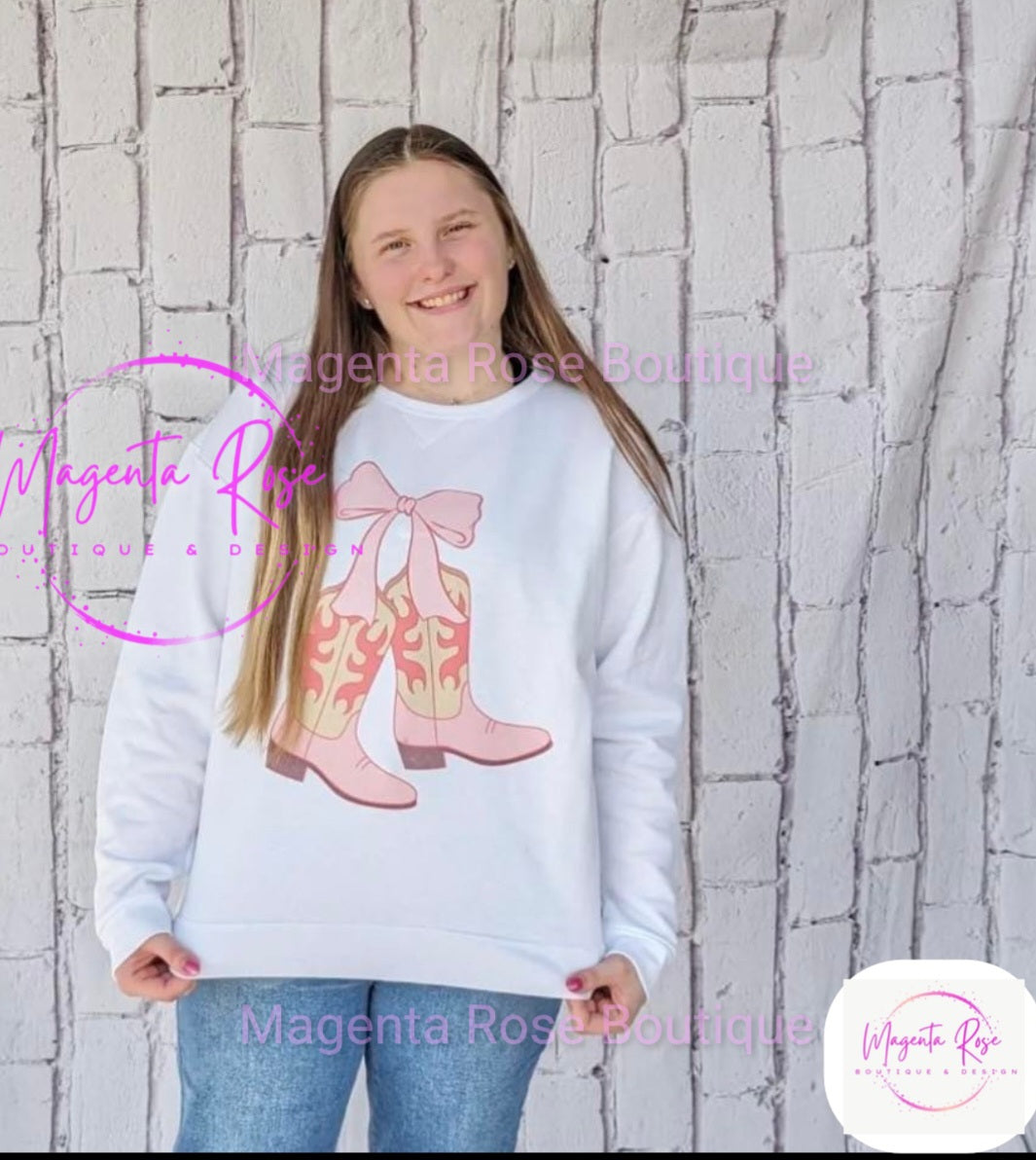 Cowgirl Boot & Bow Crewneck